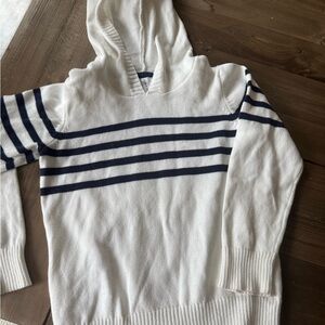 Janie and Jack White with navy Striped boys Hoodie Sweater